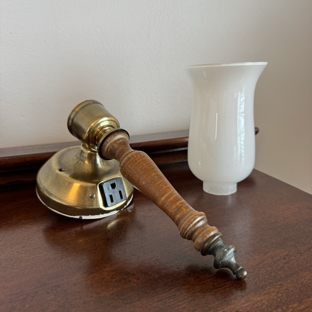 14.5" Underwriters Laboratories INC Vintage MCM Torch Wall Sconce USA Brass Wood